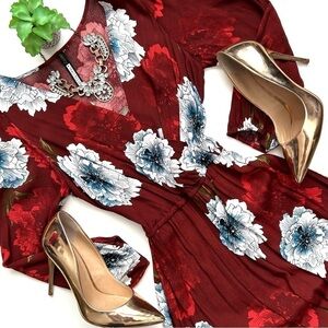 Anthropologie Plenty by Tracy Reese Burgundy Maroon Red Floral Aleah Dress XS